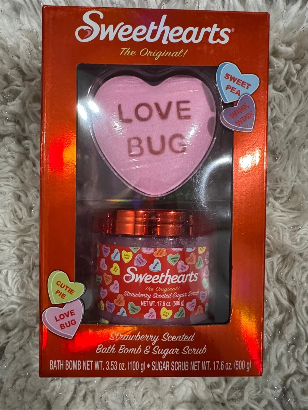 Sweethearts Strawberry Scented Bath Bomb & Sugar Scrub - Pink Heart 